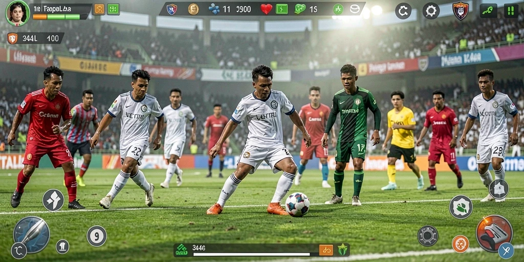 Tampilan gameplay yang menarik dari 3446 dengan aksi sepak bola yang mendebarkan.
