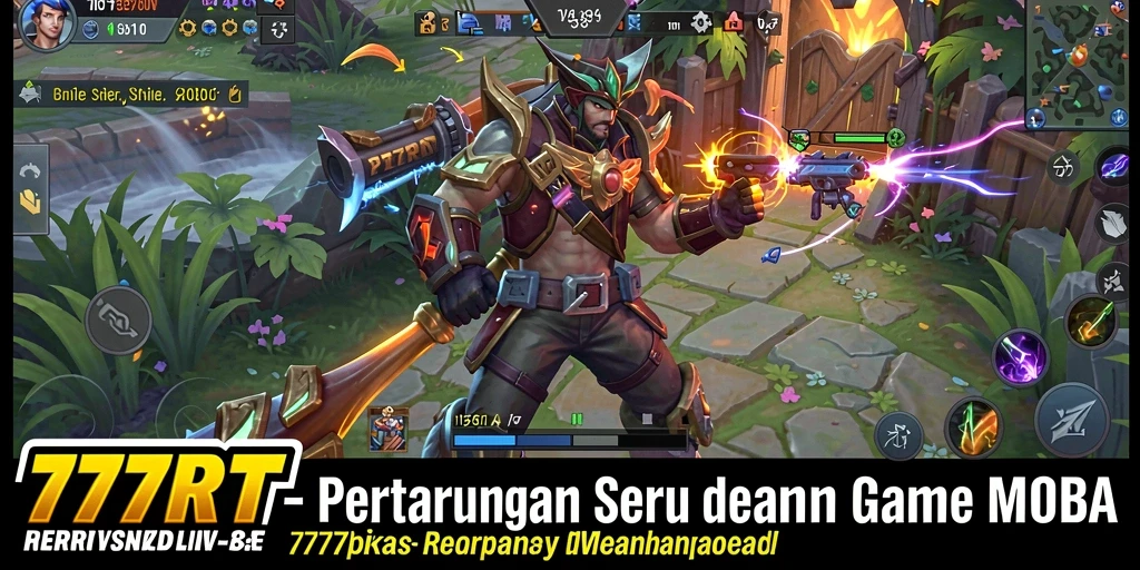 Screenshot gameplay 777RT yang menampilkan aksi seru pertarungan MOBA.