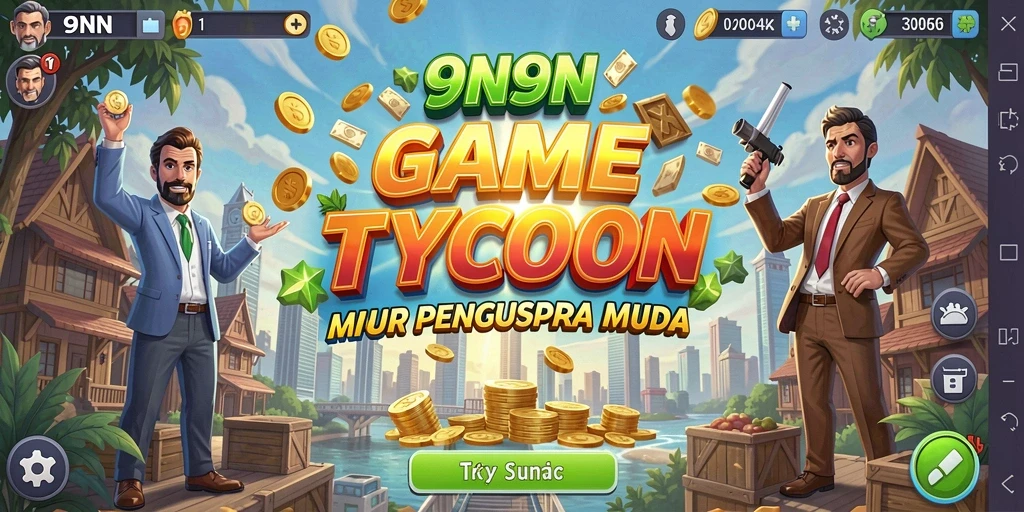 Screenshot gameplay <strong>9N9N</strong> yang menunjukkan strategi bisnis yang dinamis.