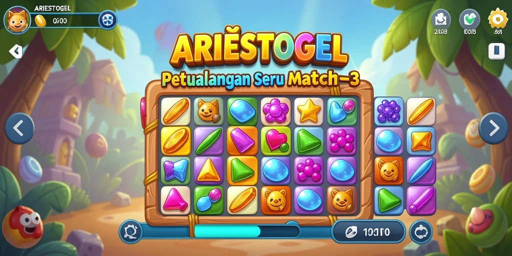 Tampilan seru gameplay ARIESTOGEL dengan momen mencocokkan simbol.