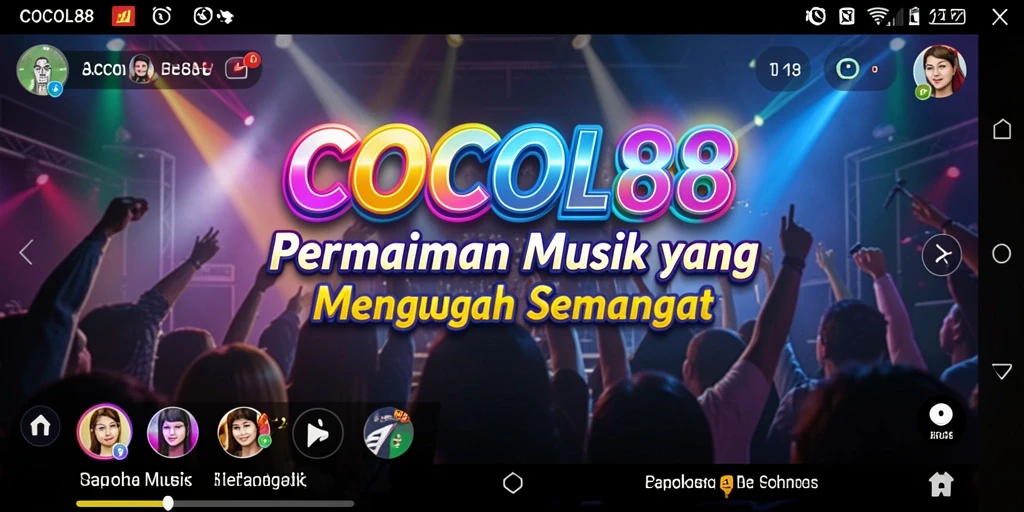 Tampilan gameplay seru di COCOL88 dengan papan skor dan lagu-lagu menarik.