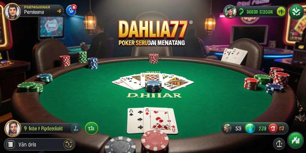 Screenshot gameplay DAHLIA77 menunjukkan suasana seru permainan Poker.