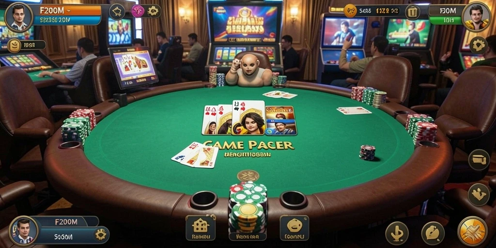 Screenshot F200M menunjukkan gameplay dinamis dan interaksi pemain saat bermain Poker.