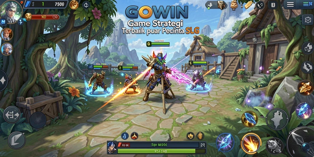 Screenshot gameplay GOWIN menunjukkan aksi pertempuran SLG yang mendebarkan.
