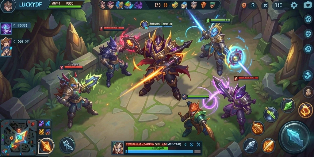 Tangkapan layar gameplay LUCKYDF yang menampilkan aksi mendebarkan di arena MOBA.