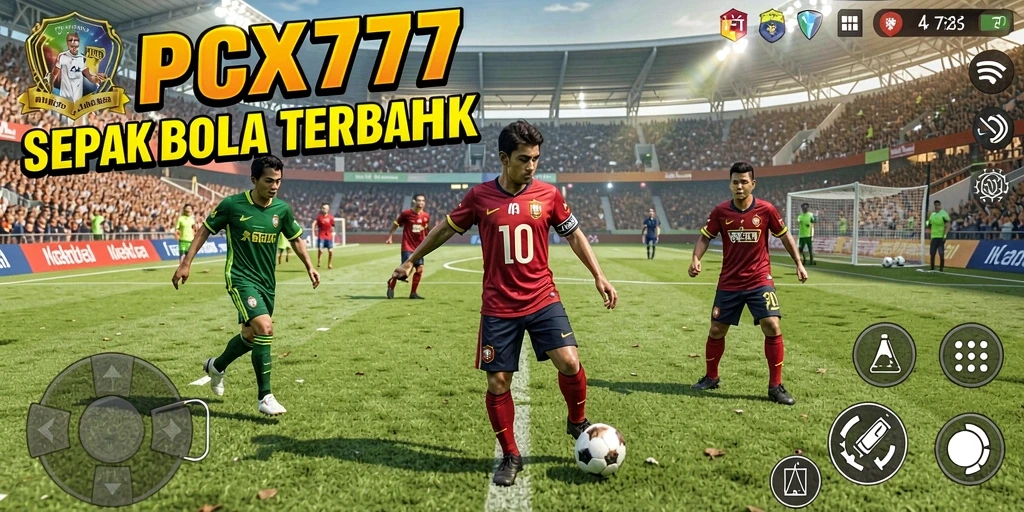 Tampilan gameplay PCX777 yang mendebarkan di lapangan sepak bola.