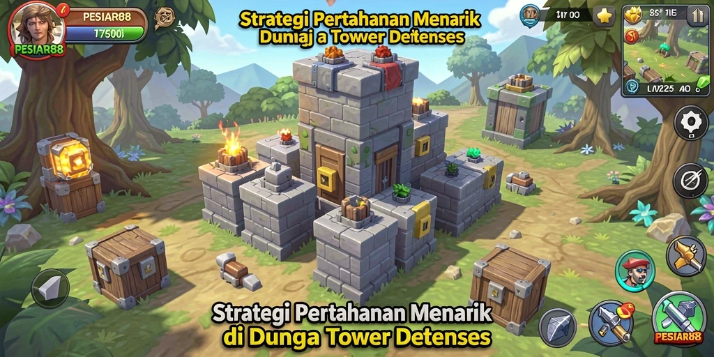 Gameplay menegangkan dalam PESIAR88 Tower Defense.