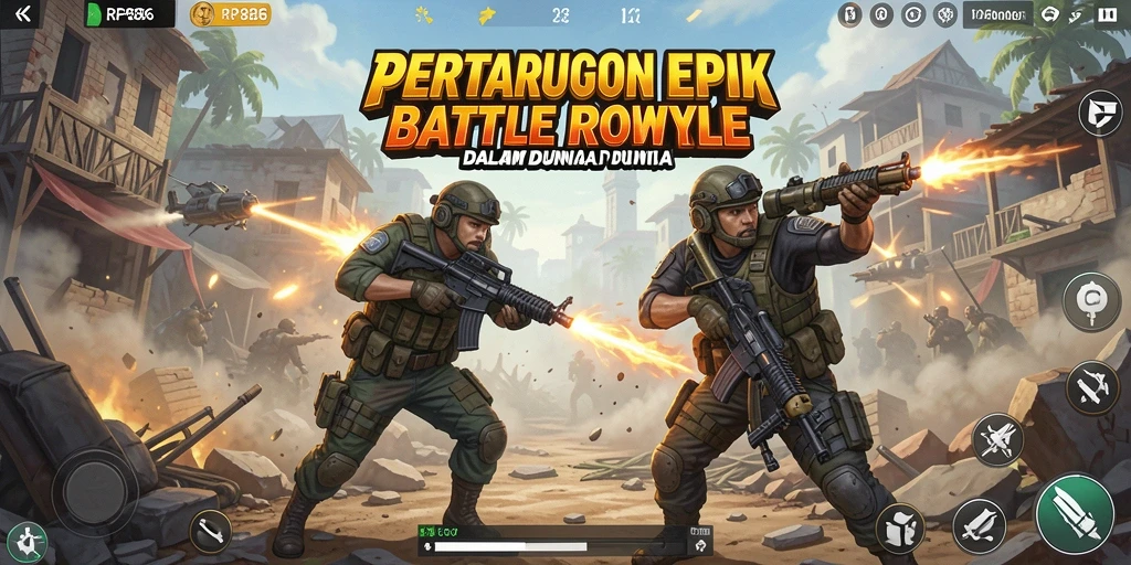 Tampilan gameplay RP886 menegangkan dalam pertarungan Battle Royale.