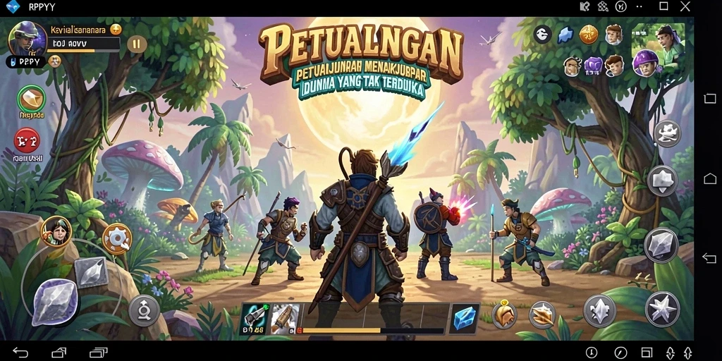 Screenshot RPYYY menunjukkan pemain menjelajahi dunia yang penuh petualangan.